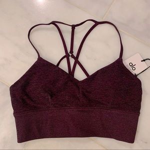 Alo Yoga Alosoft Lavish strappy longline sports bra in Black Plum Heather medium
